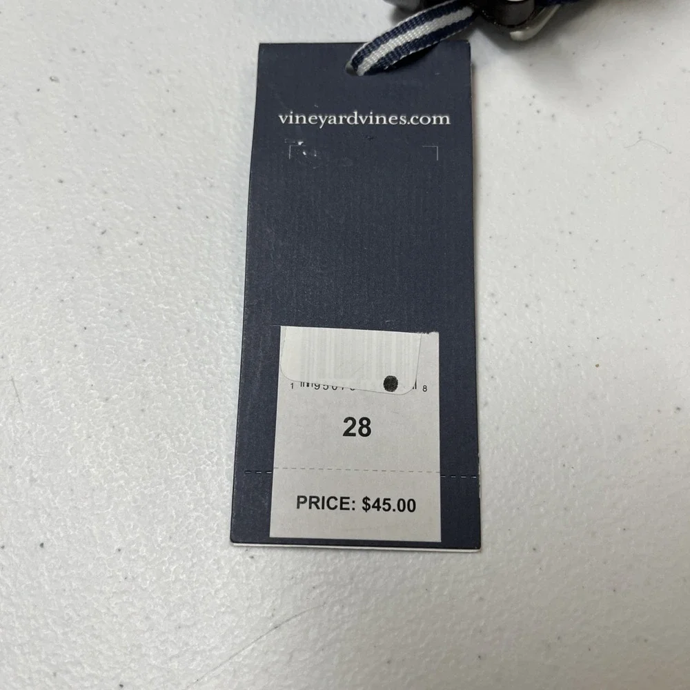 Vineyard Vines Belt Mens 28 Blackwatch Green Blue Plaid Canvas Leather‎ Preppy